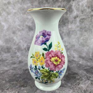Vintage Royal Porzellan KPM Floral Vase Handmade in West Germany Colorful Gold
